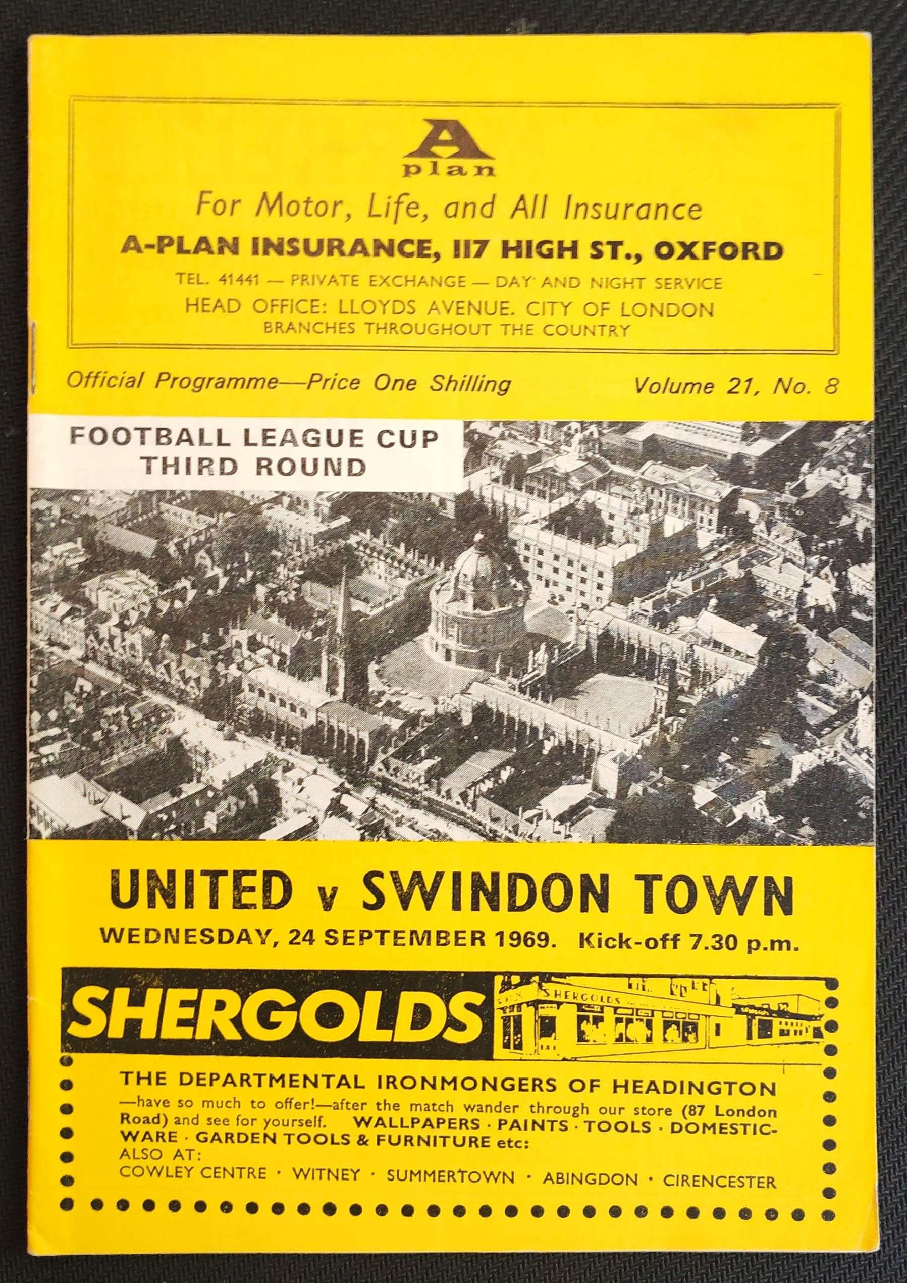 1969 Sep 24 Oxford V Swindon Football Programme