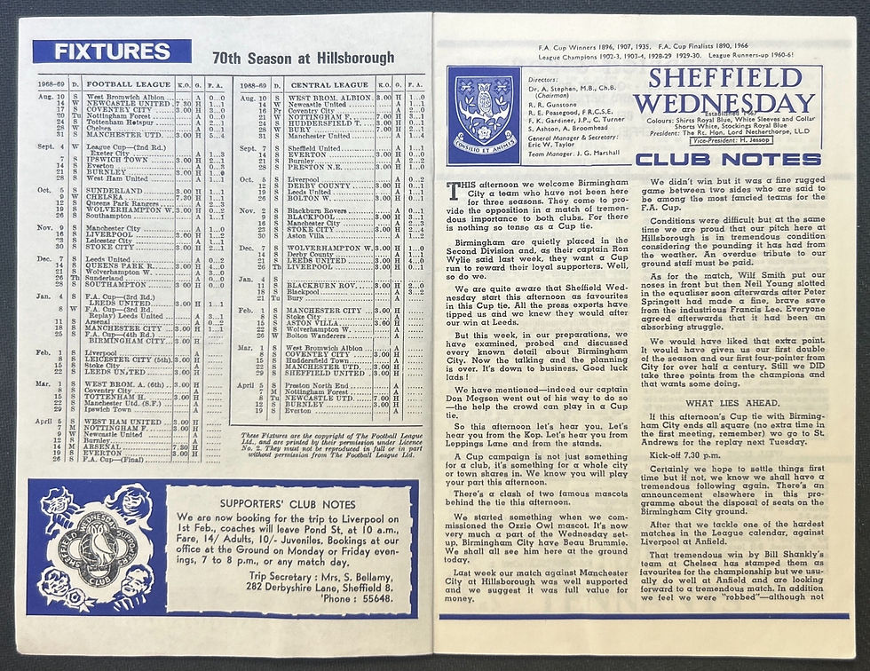 1969 Jan 25 Sheffield Wednesday V Birmingham