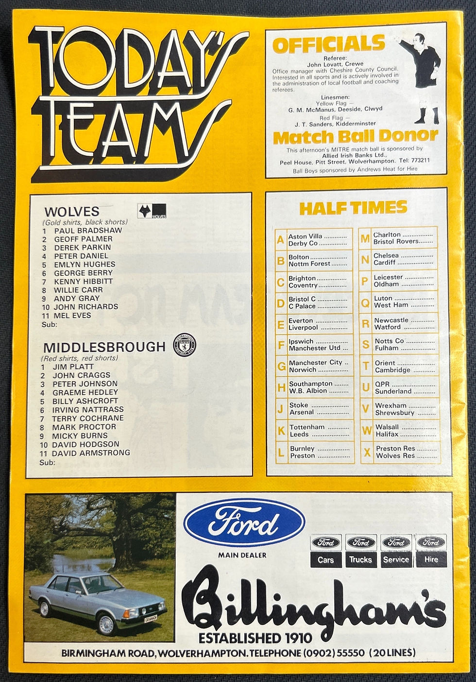 1980 Mar 1 Wolves V Middlesbrough