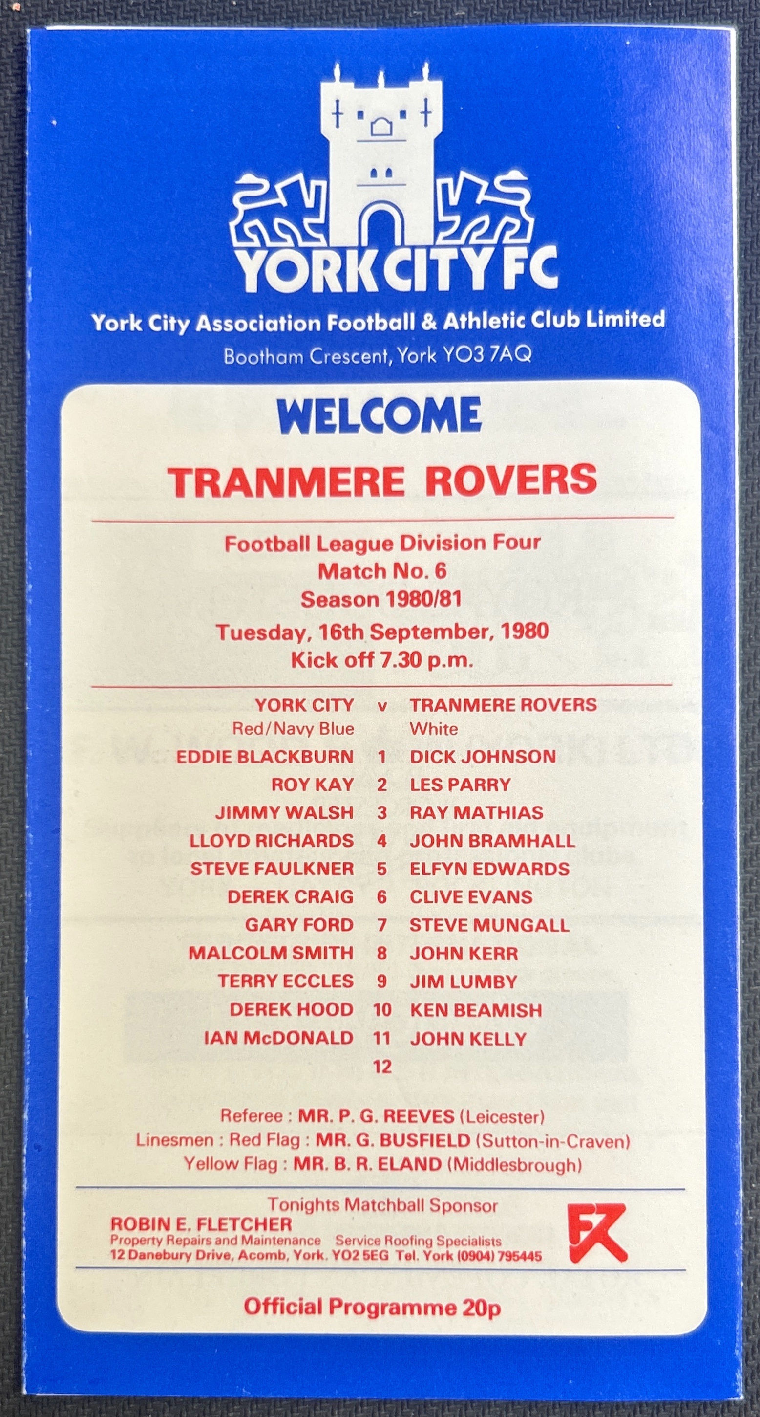 1980 Sep 16 York V Tranmere