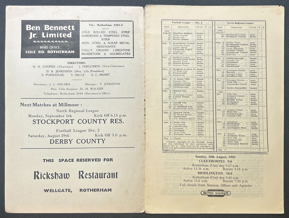 1959 Aug 22 Rotherham V Charlton