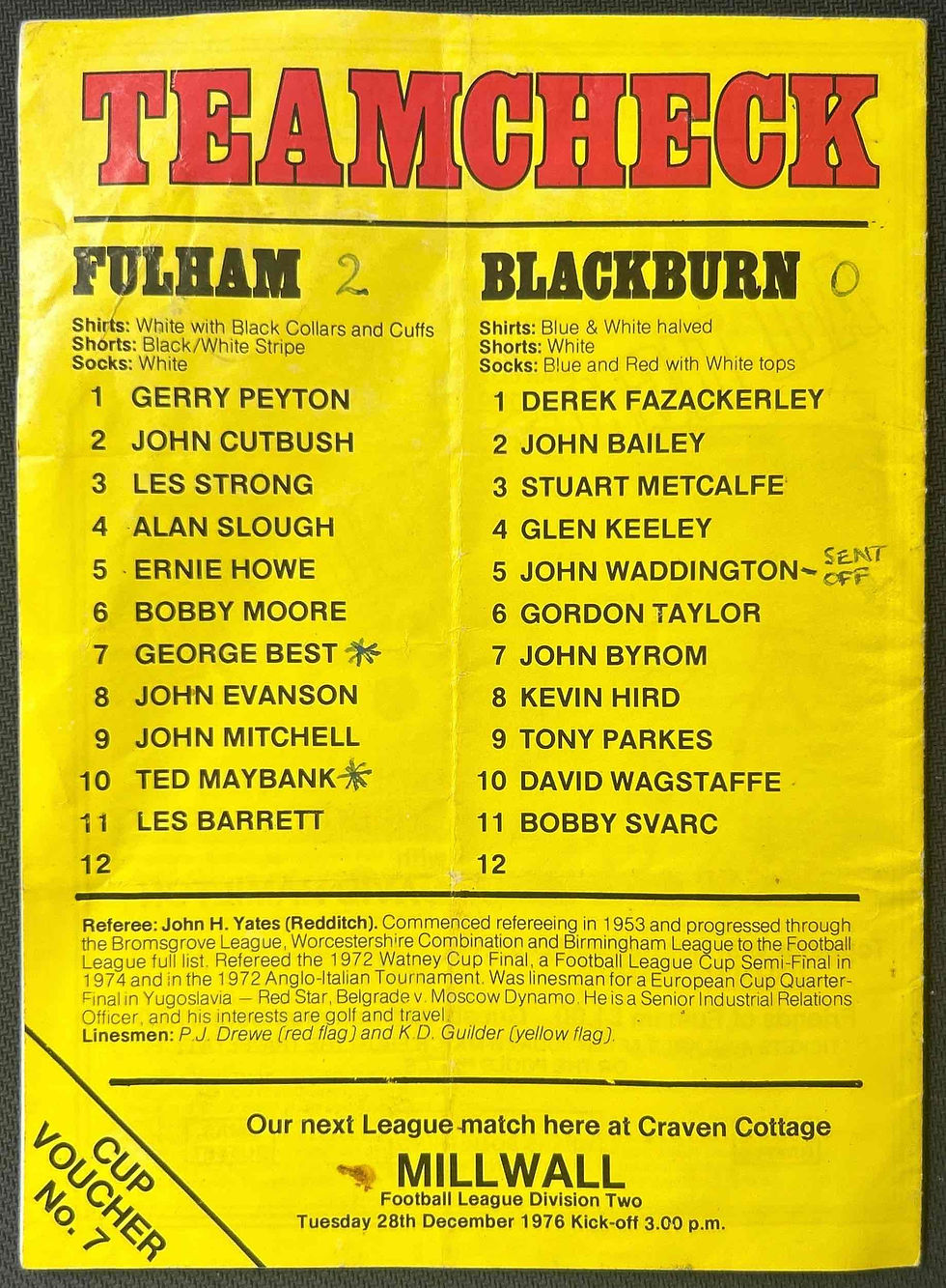 Thumbnail: 1976 Dec 14 Fulham V Blackburn Football Programmes