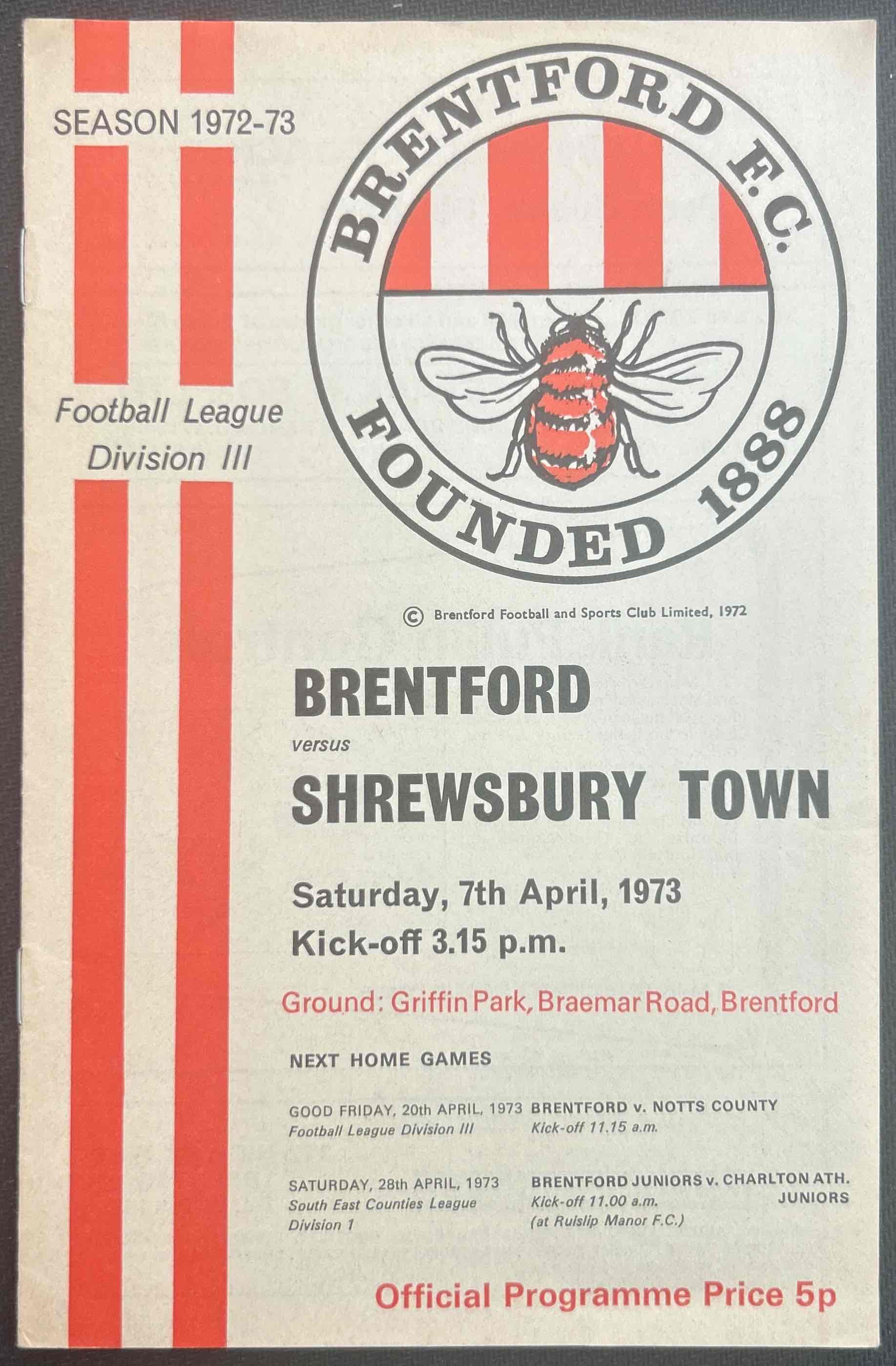 1973 Apr 7 Brentford V Shrewsbury