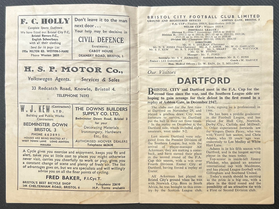 1961 Nov 25 Bristol City V Dartford