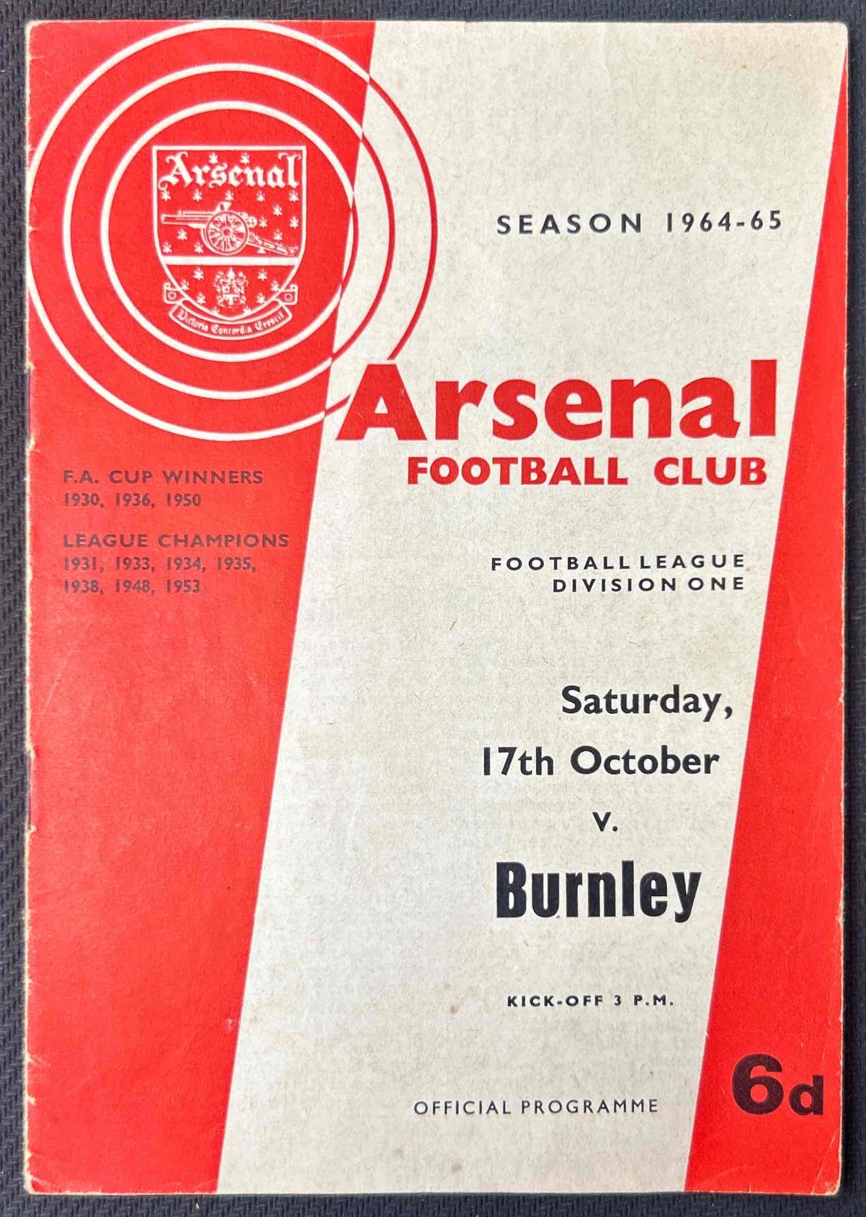 1964 Oct 17 Arsenal V Burnley
