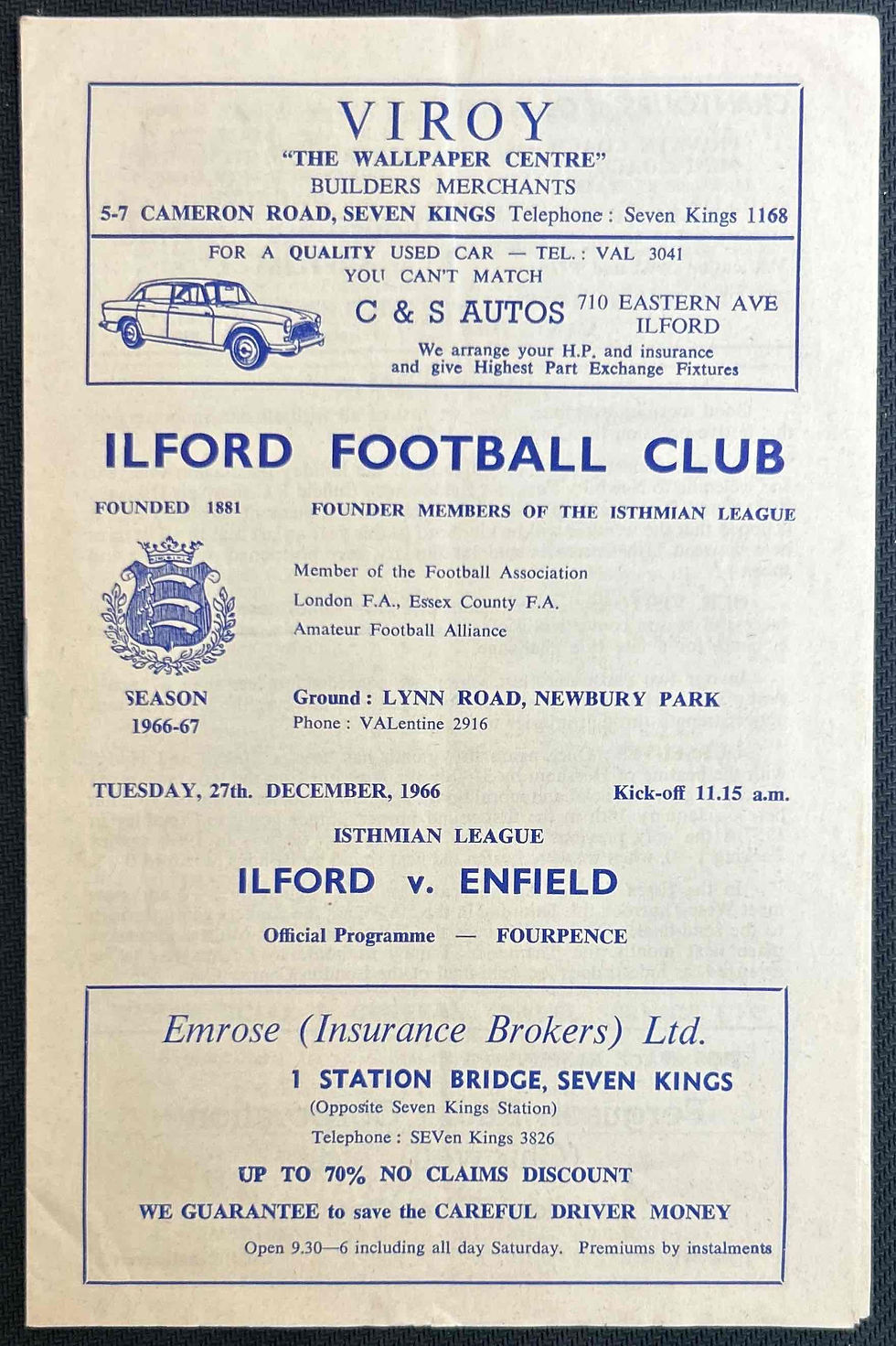 1966 Dec 27 Ilford V Enfield