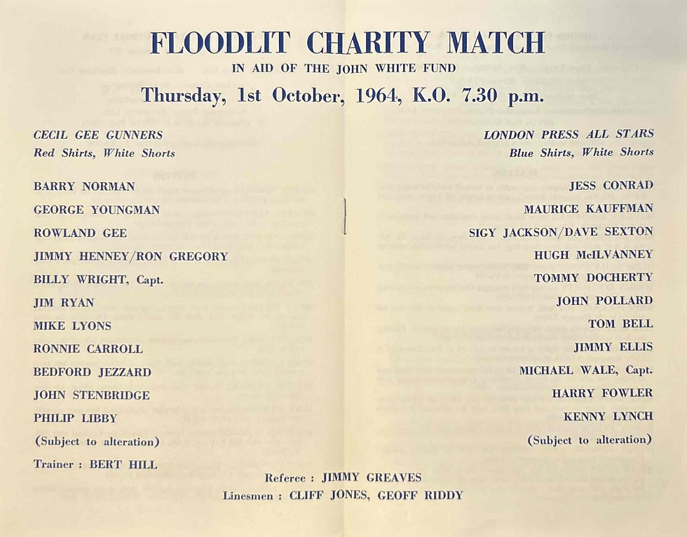 Thumbnail: 1964 Oct 1 Cecil Gee Gunners V London Press All Stars