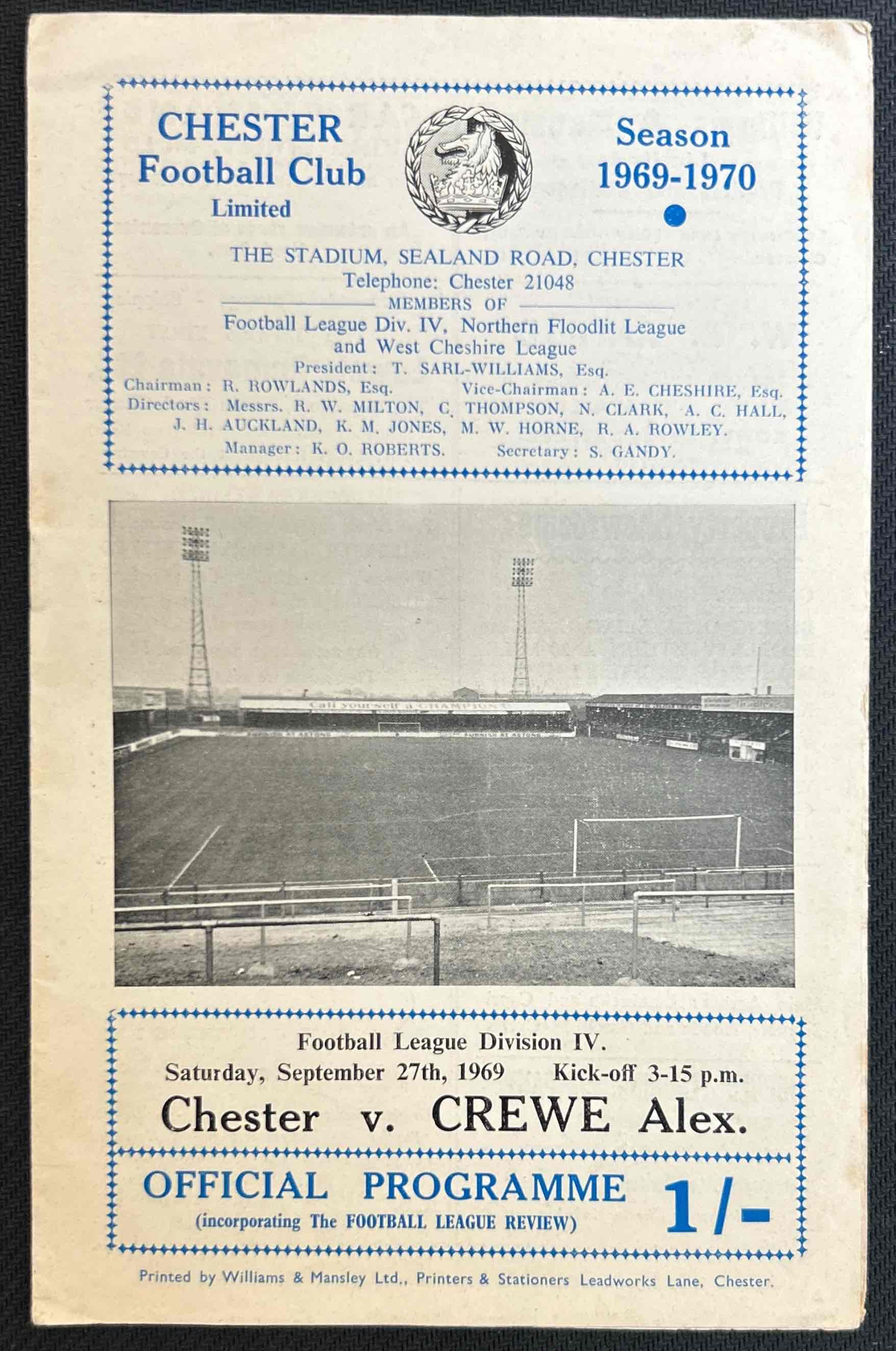 Chester V Crewe Football Programme