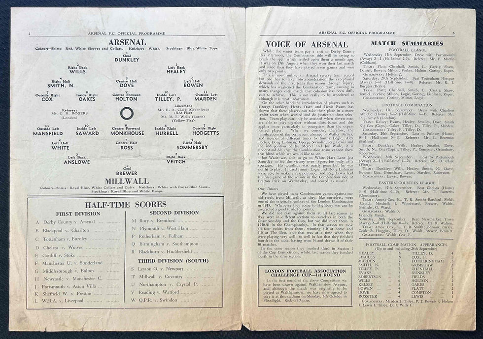 1952 Sep 27 Arsenal V Millwall