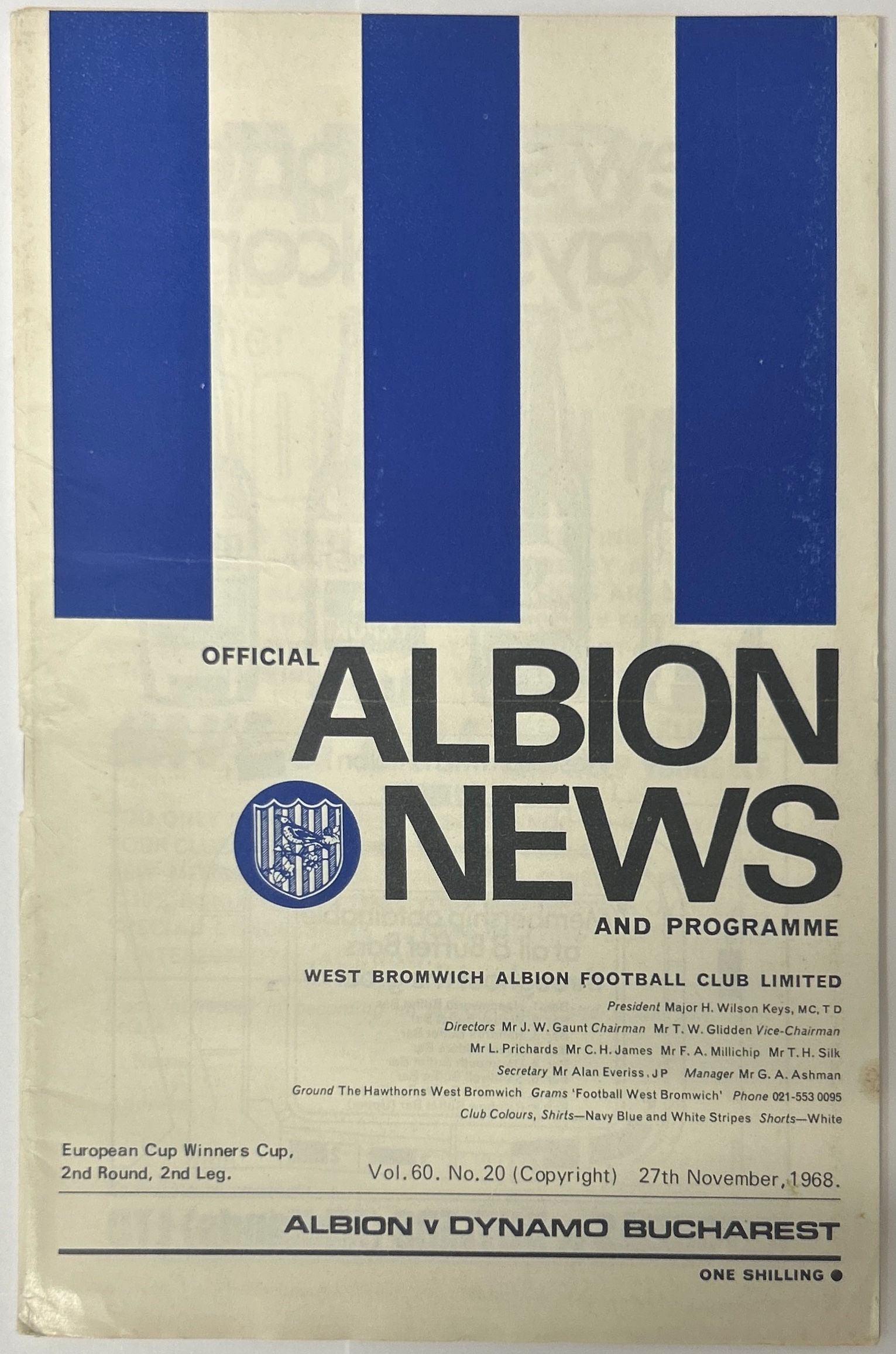 1968 Nov 27 West Brom V Dynamo Bucharest