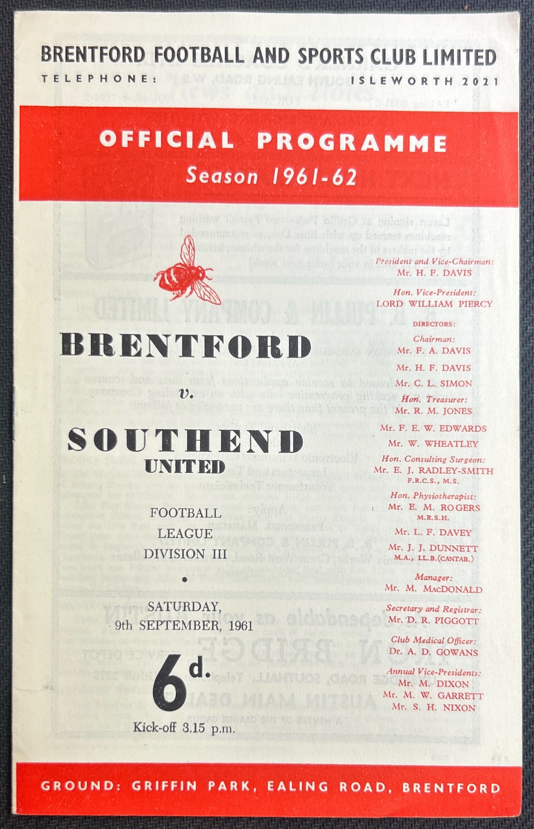 1961 Sep 9 Brentford V Southend
