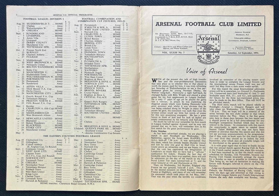 1951 Sep 1 Arsenal V Sunderland