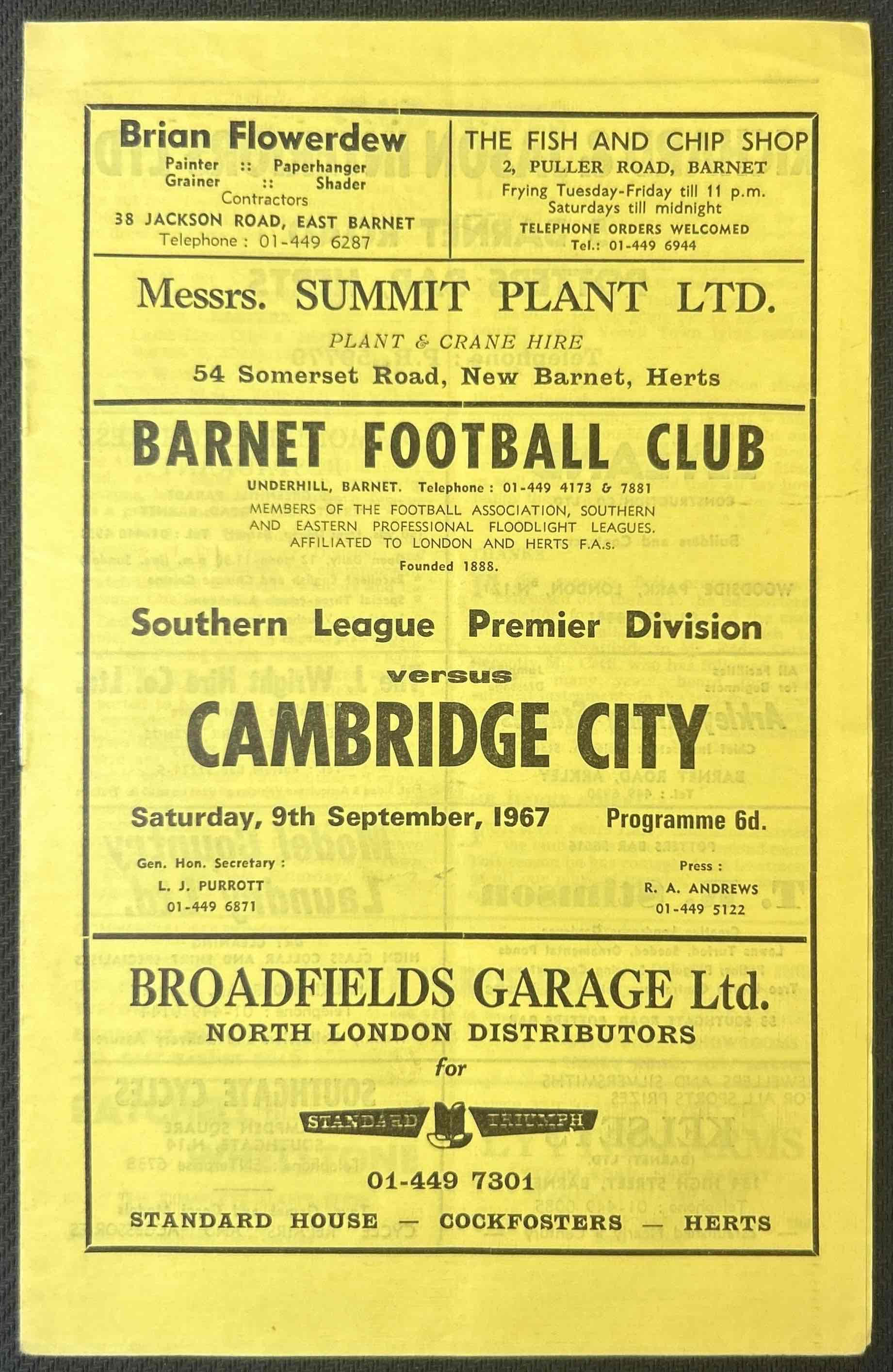 1967 Sep 9 Barnet V Cambridge