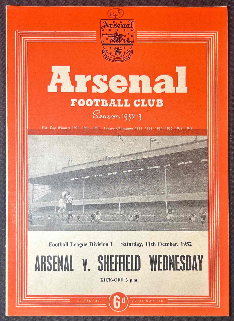 1952 Oct 11 Arsenal V Sheffield Wednesday