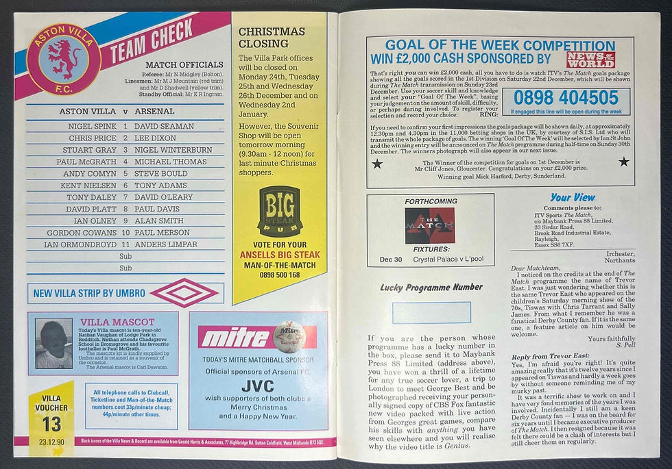 Thumbnail: 1990 Dec 23 Aston Villa V Arsenal