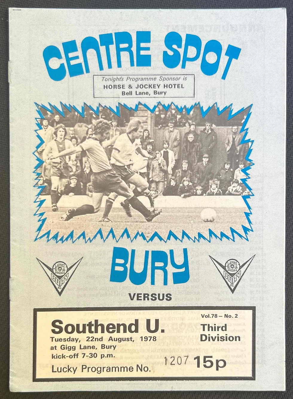 1978 Aug 22 Bury V Southend Football Programme