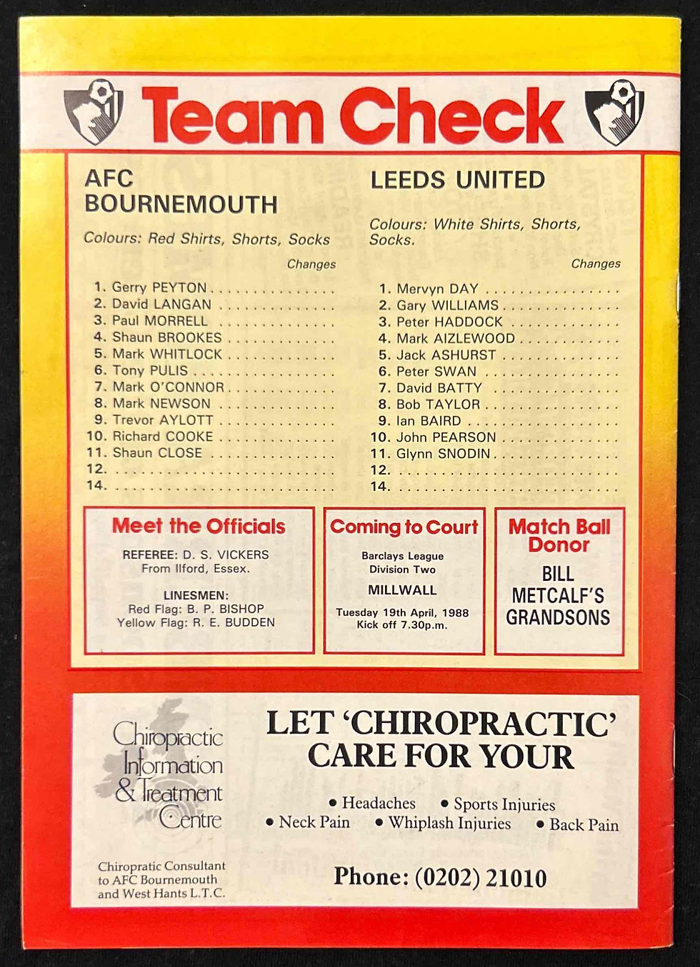 Thumbnail: 1988 Mar 26 Bournemouth V Leeds Football Programmes