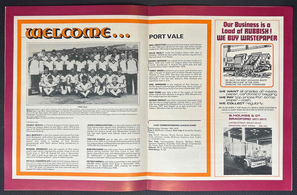1979 Oct 3 Bradford City V Port Vale