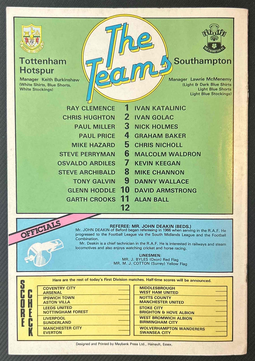 Thumbnail: Tottenham V Southampton Football Programme