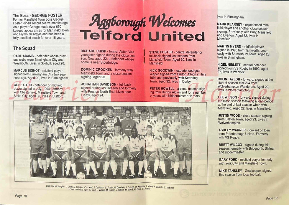 1994 Dec 3 Kidderminster V Telford Football Programme