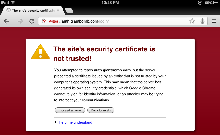 security certificate error message