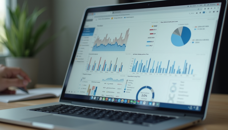 Eye-level view of a laptop displaying a clean, user-friendly statistical analysis interface