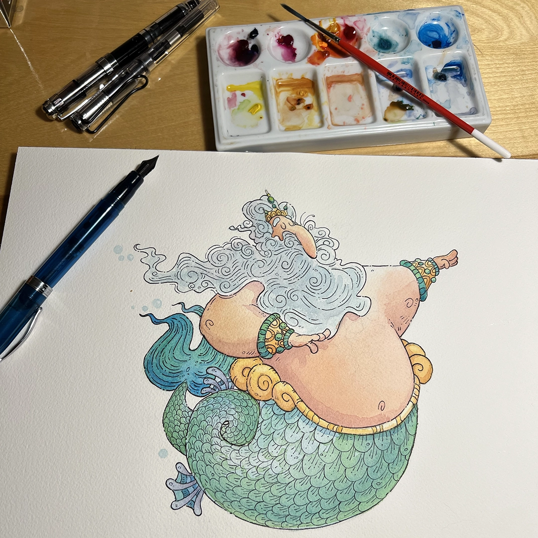 Poseidon watercolor