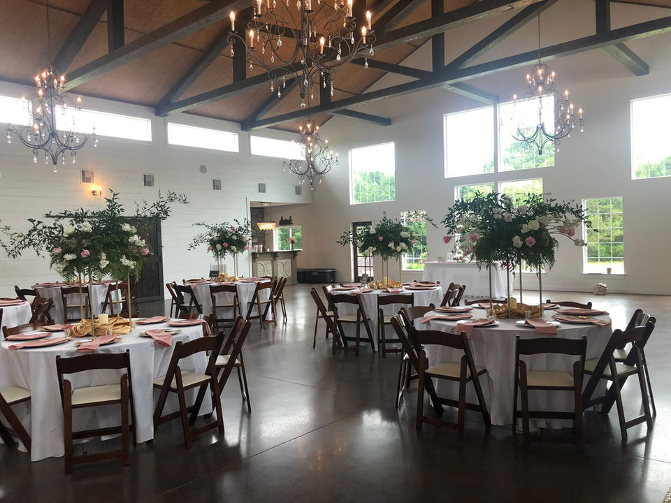 Beautifully decorated wedding reception room