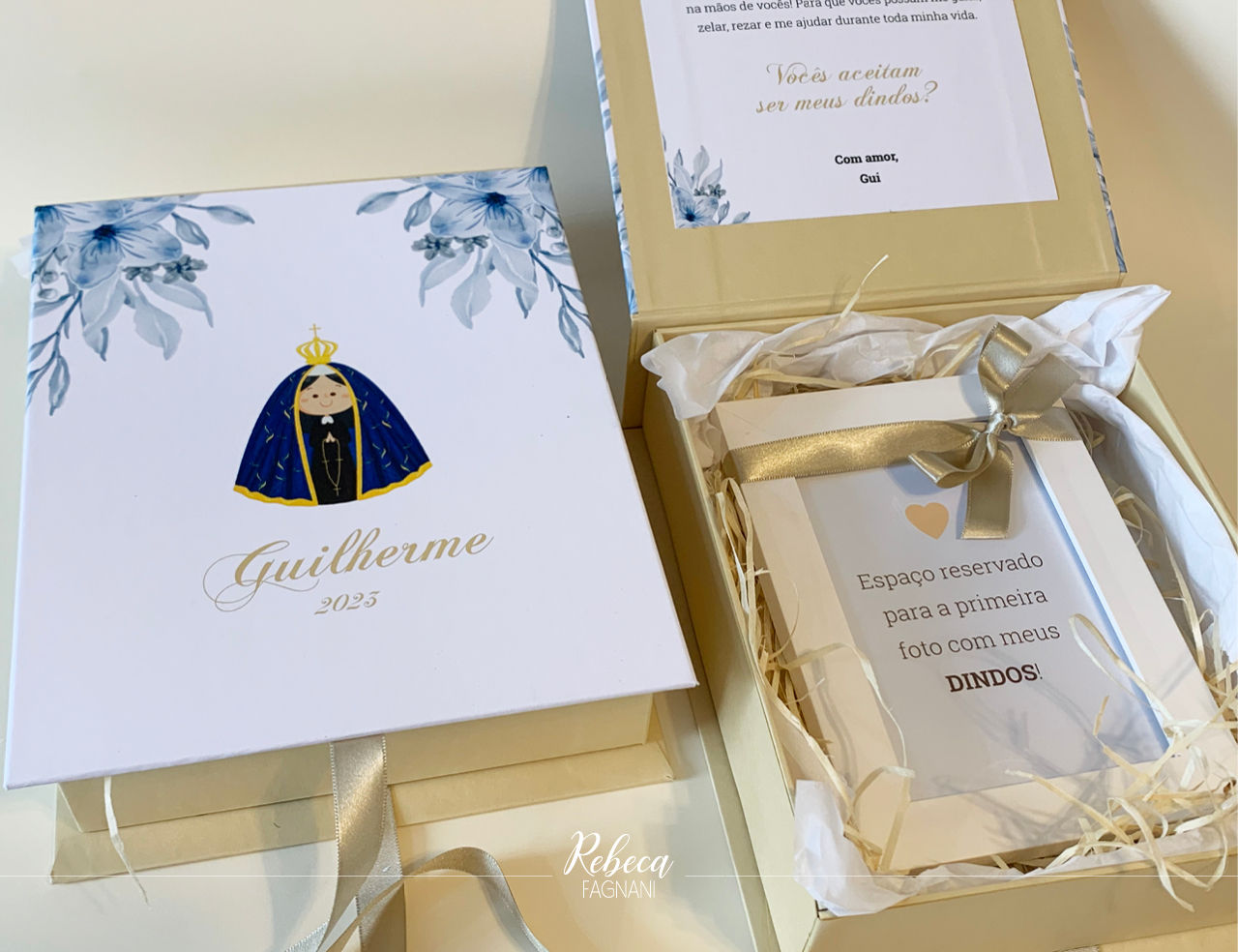 Caixa Batizado Creme: Nossa Senhora