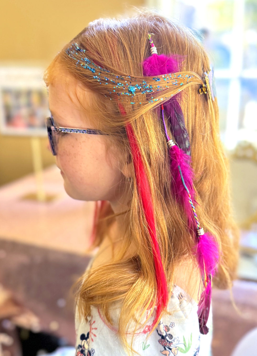 Hair Feather with Rainbow Hair & Glitter