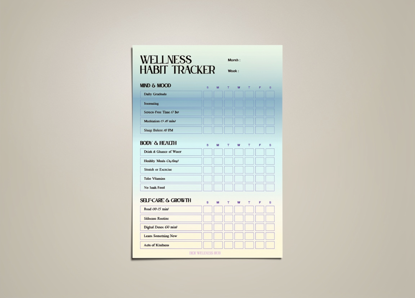 Wellness Self-care Planner - Digital Product Light Blue