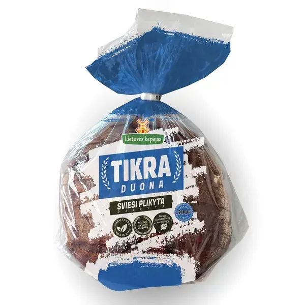 TIKRA šviesi plikyta duona 500g, raikyta