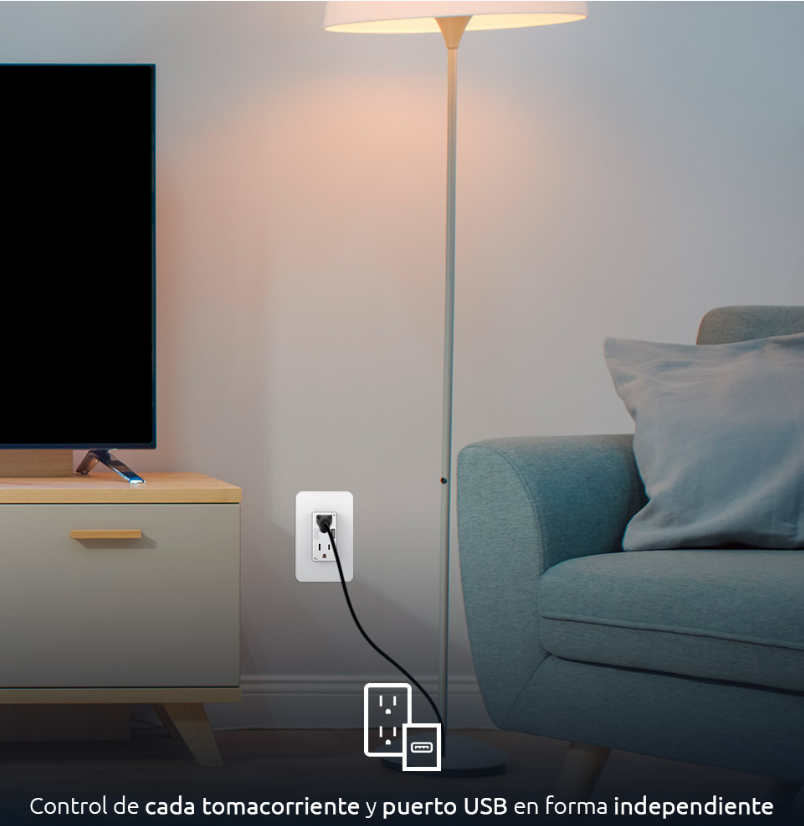 Miniatura: Tomacorriente de pared inteligente con puerto USB y conexión Wi-Fi