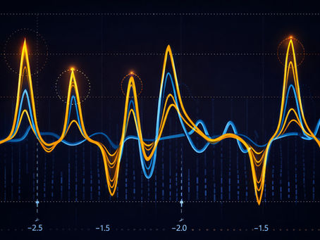 A stylized RF-signal line graph depicting results from tested electronics hardware.
