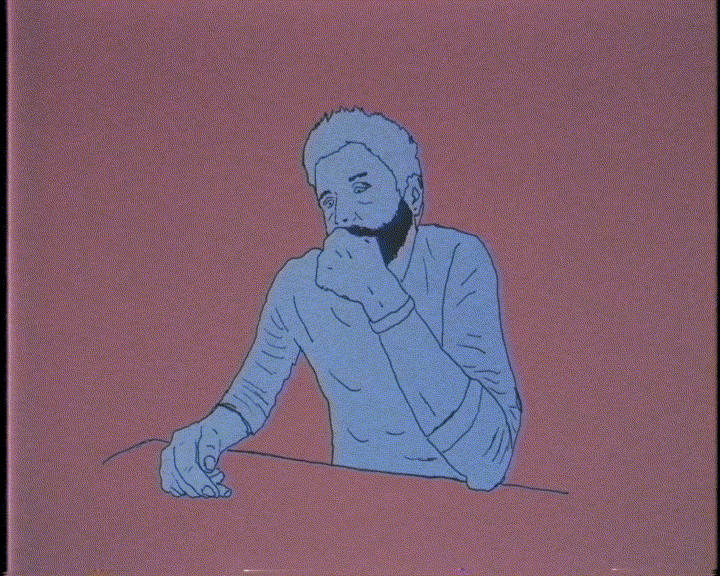 sletch animation of a man talking at a tableg 