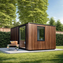 Garden office made  of steel cladding walnut