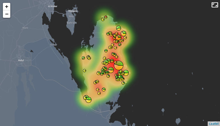 A map showing statistical outbrak of a disease