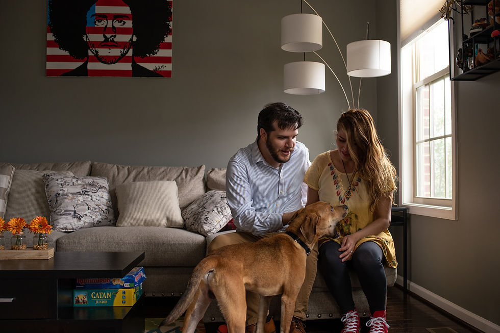 in-home engagement session in washington, dc with puppy