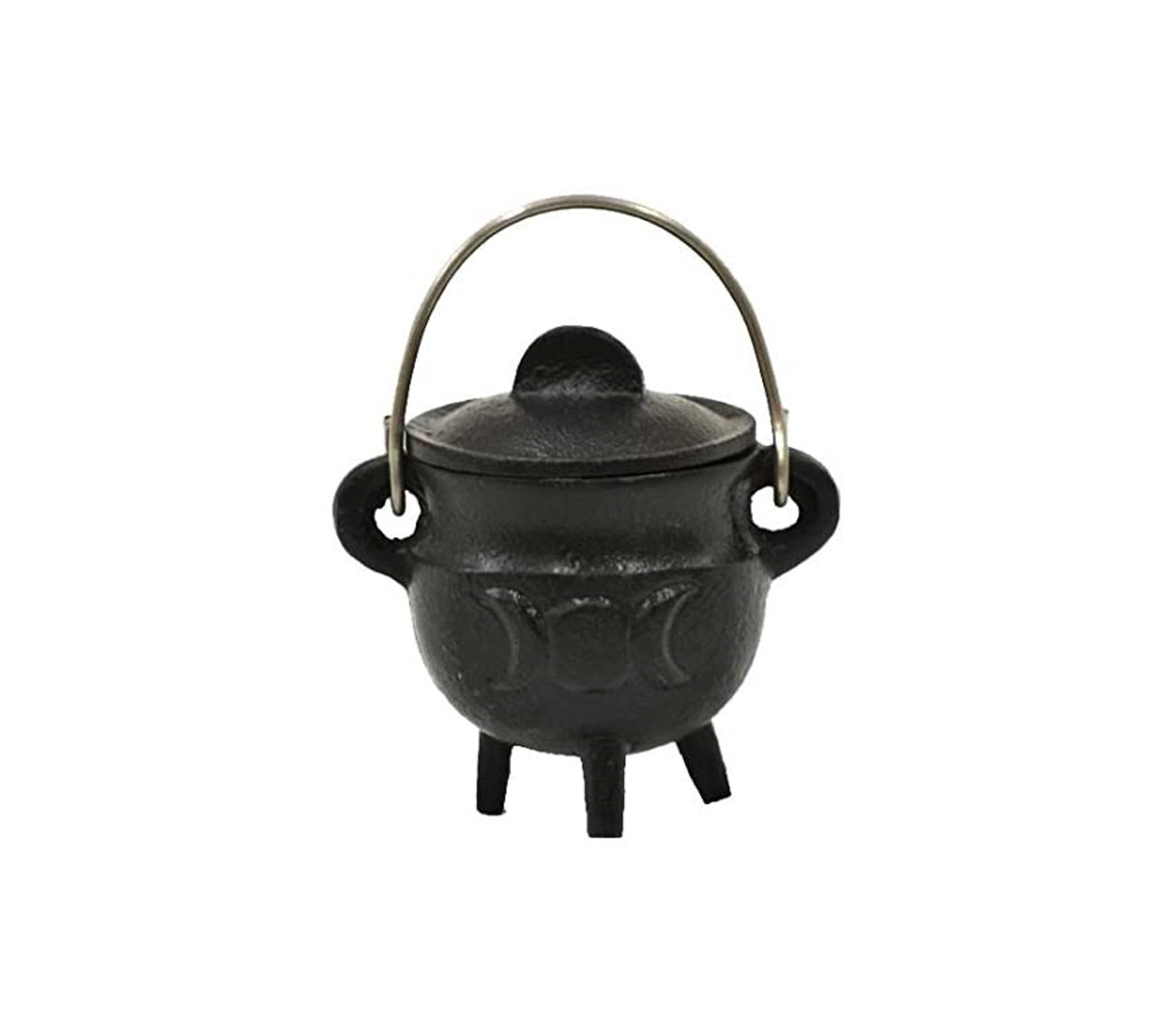 Triple Moon Cast Iron Cauldron with Lid 3"