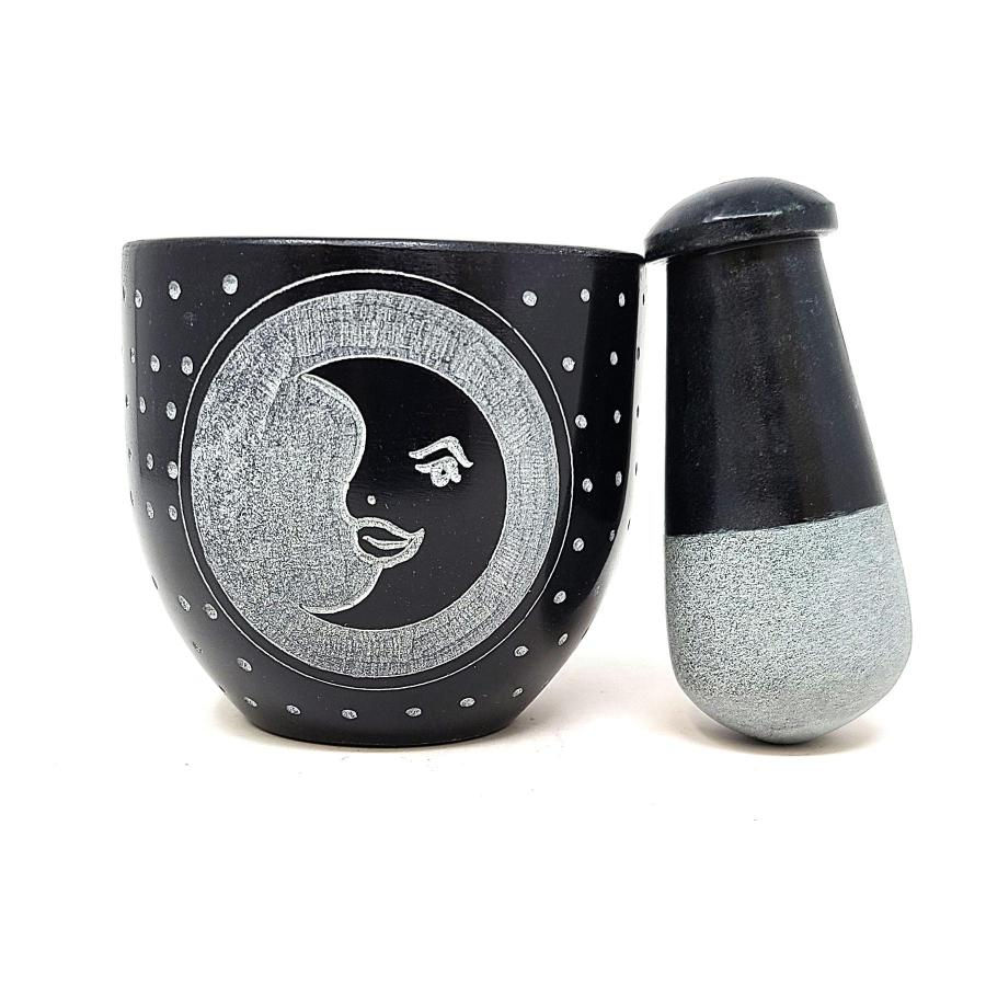 Black Soapstone Moon Mortar & Pestle