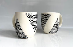 white studded v line mugs