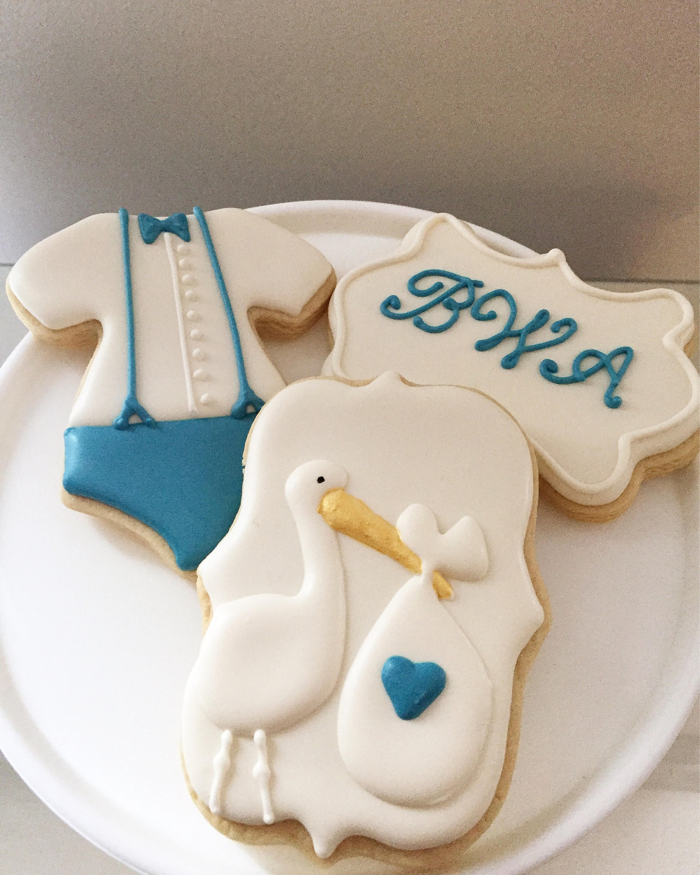 Stork baby shower themed cookies, baby shower treat, favors