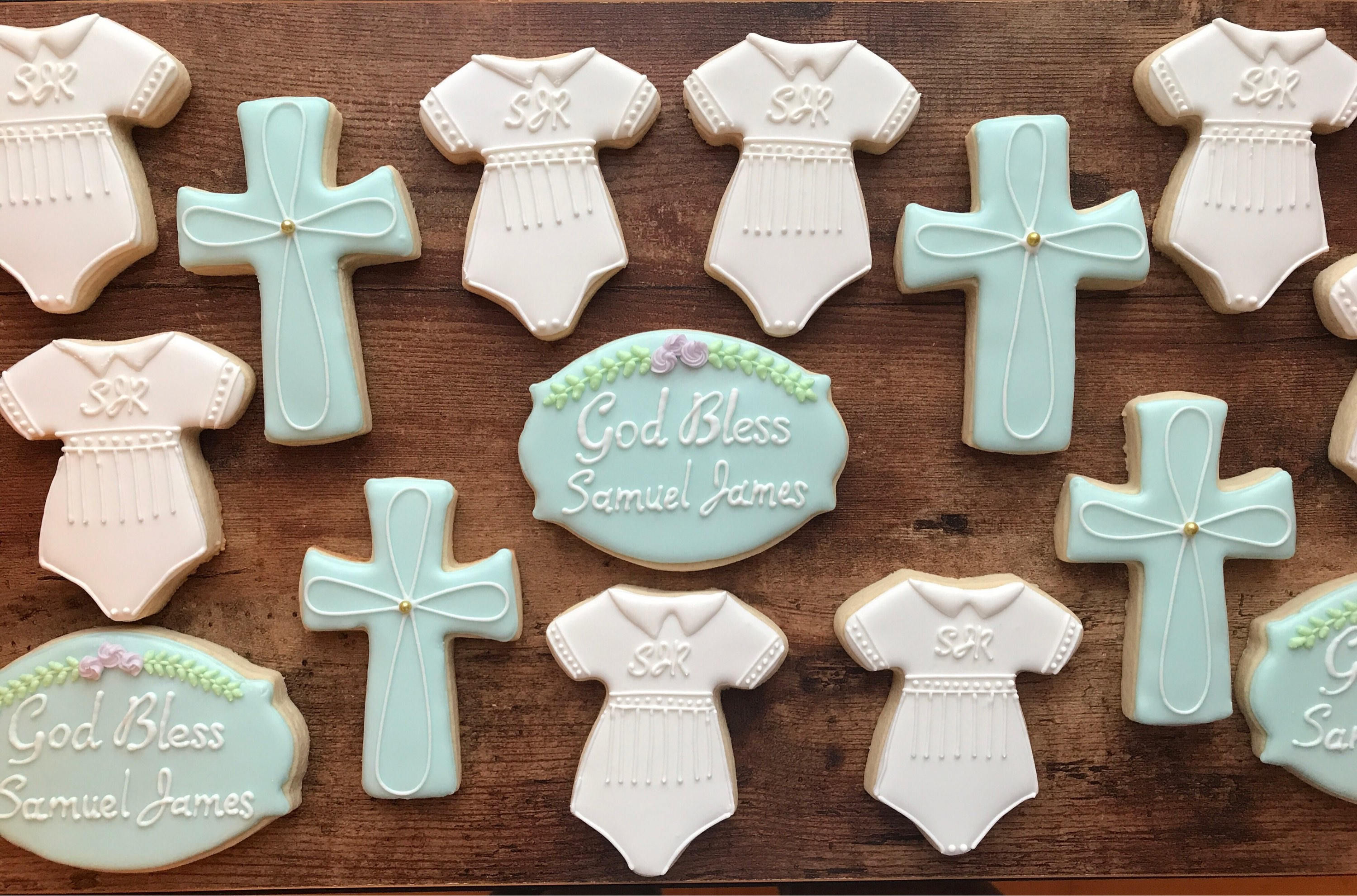 Christening/Baptism cookies, cross cookies, baby onesie