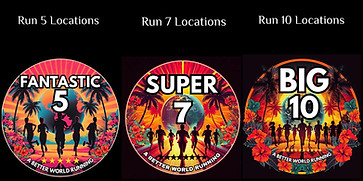 Finisher medals from A Better World Running 5k races in Southern California