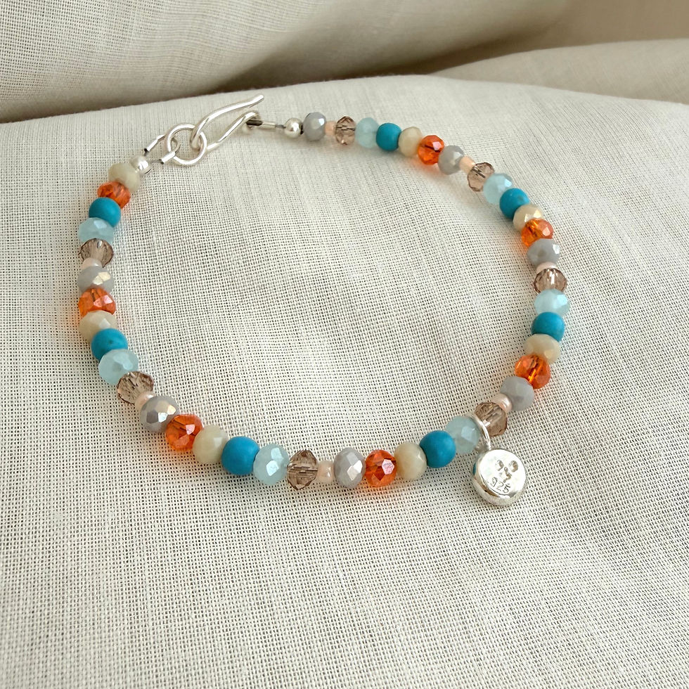 Thumbnail: Crescent moon stamped beaded bracelet 
