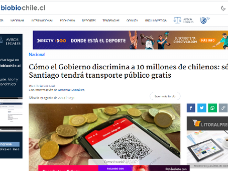 19 agosto 23: Cómo se discrimina a 10 millones de chilenos: sólo Santiago tendrá transporte gratis