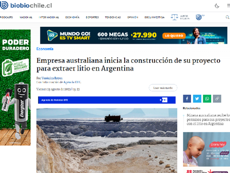 25 agosto 23: Empresa australiana inicia construcción de su proyecto para extraer litio en Argentina