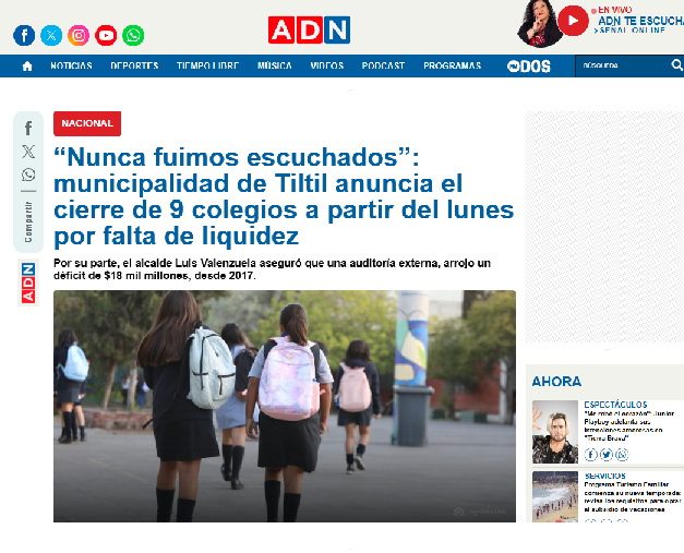 30 sept 23: “Nunca fuimos escuchados”: municipalidad de Tiltil anuncia el cierre de 9 colegios