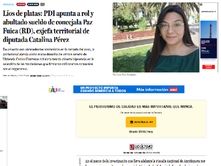 23 sept 23: Líos de platas: PDI apunta a rol y abultado sueldo de concejala Paz Fuica (RD).