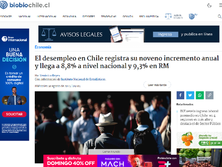 30 agosto 23: El desempleo en Chile registra su noveno incremento anual y llega a 8,8% nacional